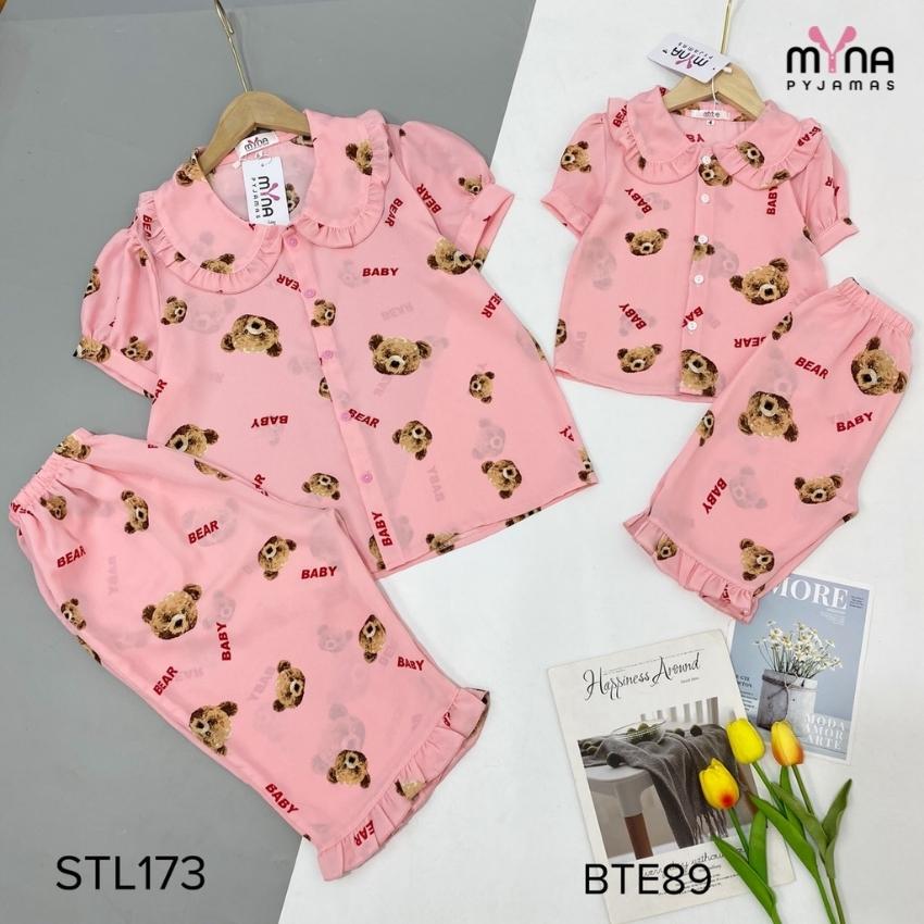 Bộ pijama lụa mẹ và bé gái, chất lụa mango mềm mịn mát, Ảnh shop tự chụp - Myna Pyjamas