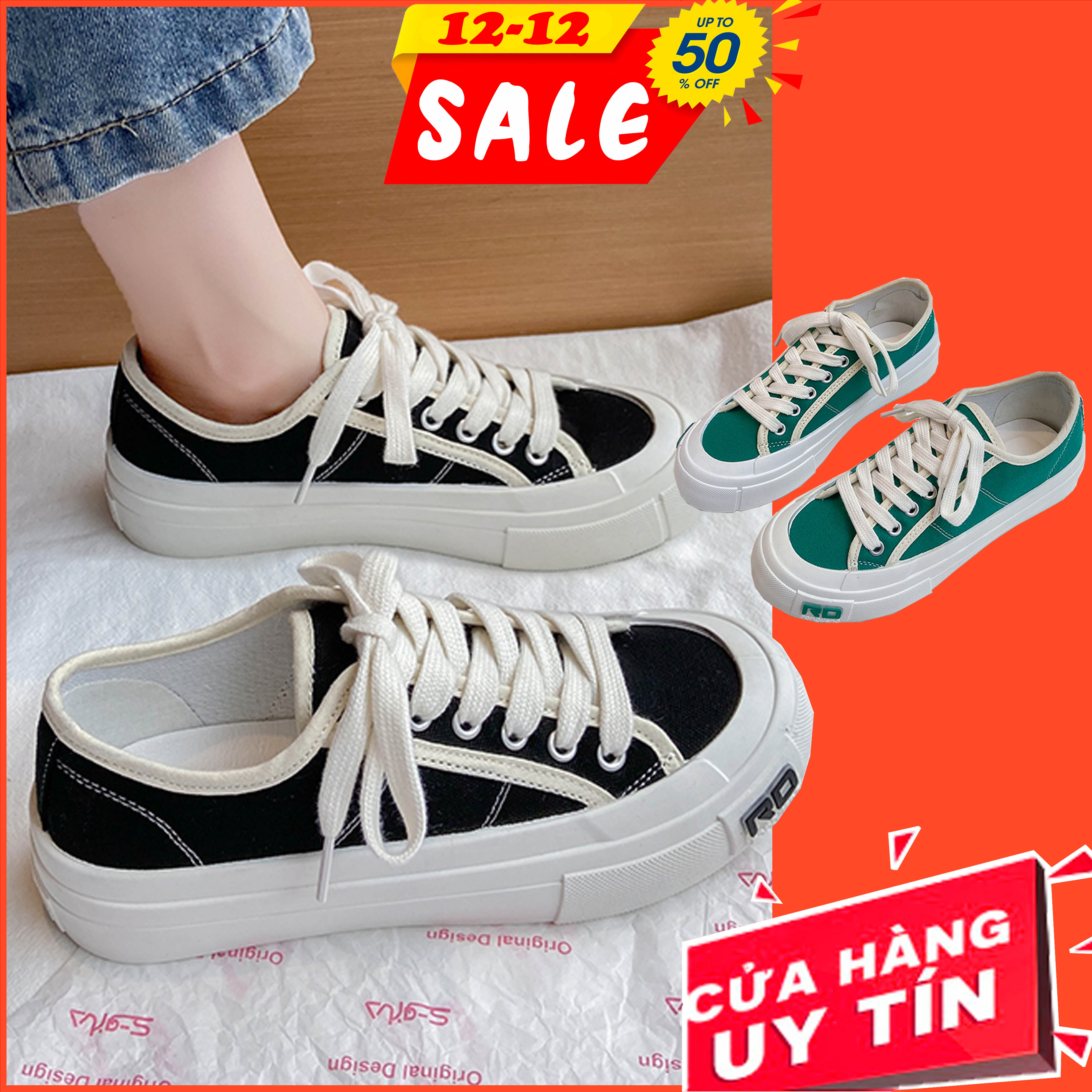 Giày thể thao nữ Ulzzang bata đen trắng vintage bò sữa đế bánh mì độn đế conver