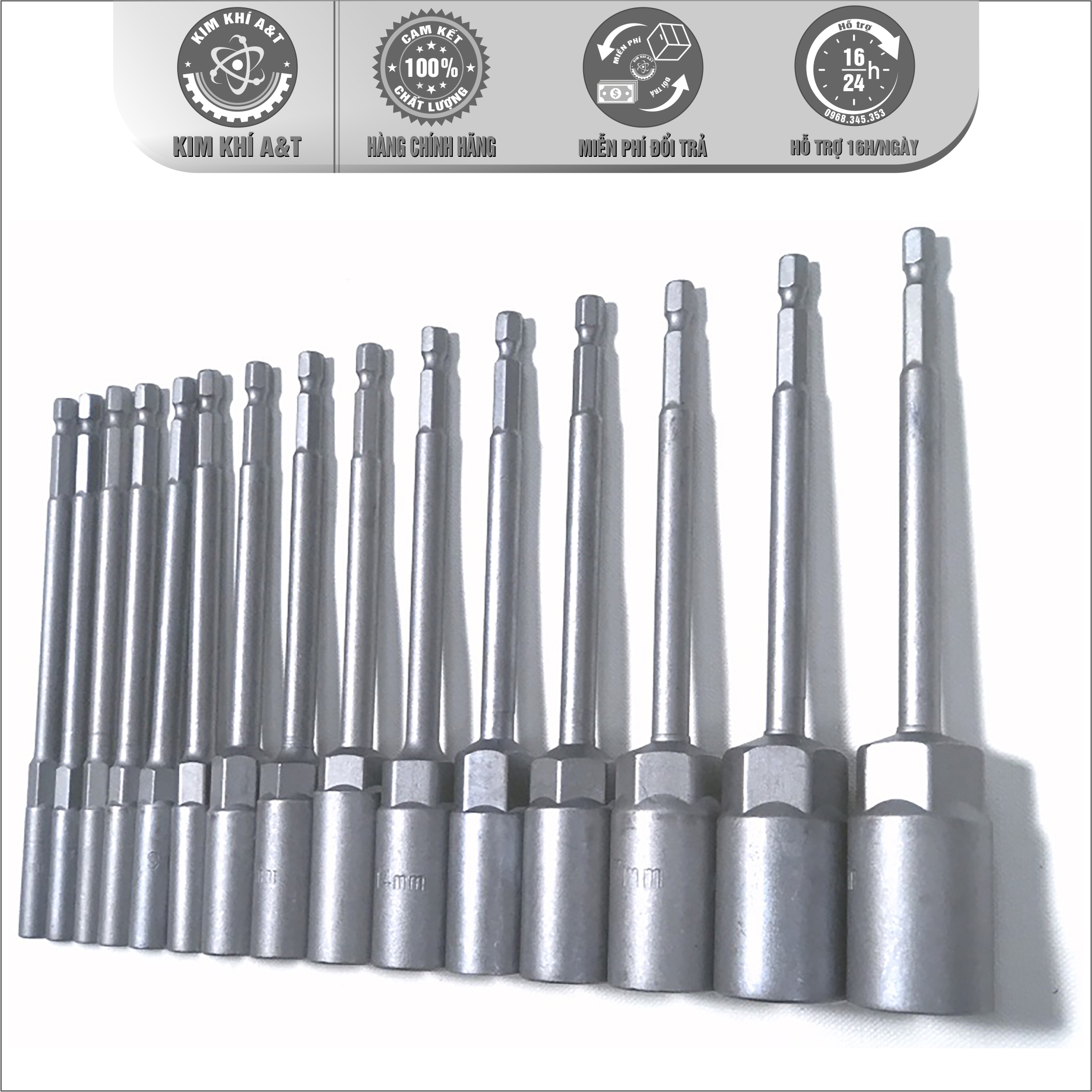 Đầu chụp bulong 150mm chân lục giác cho khoang pin và khoan điện sâu lòng - Đầy đủ kích thước