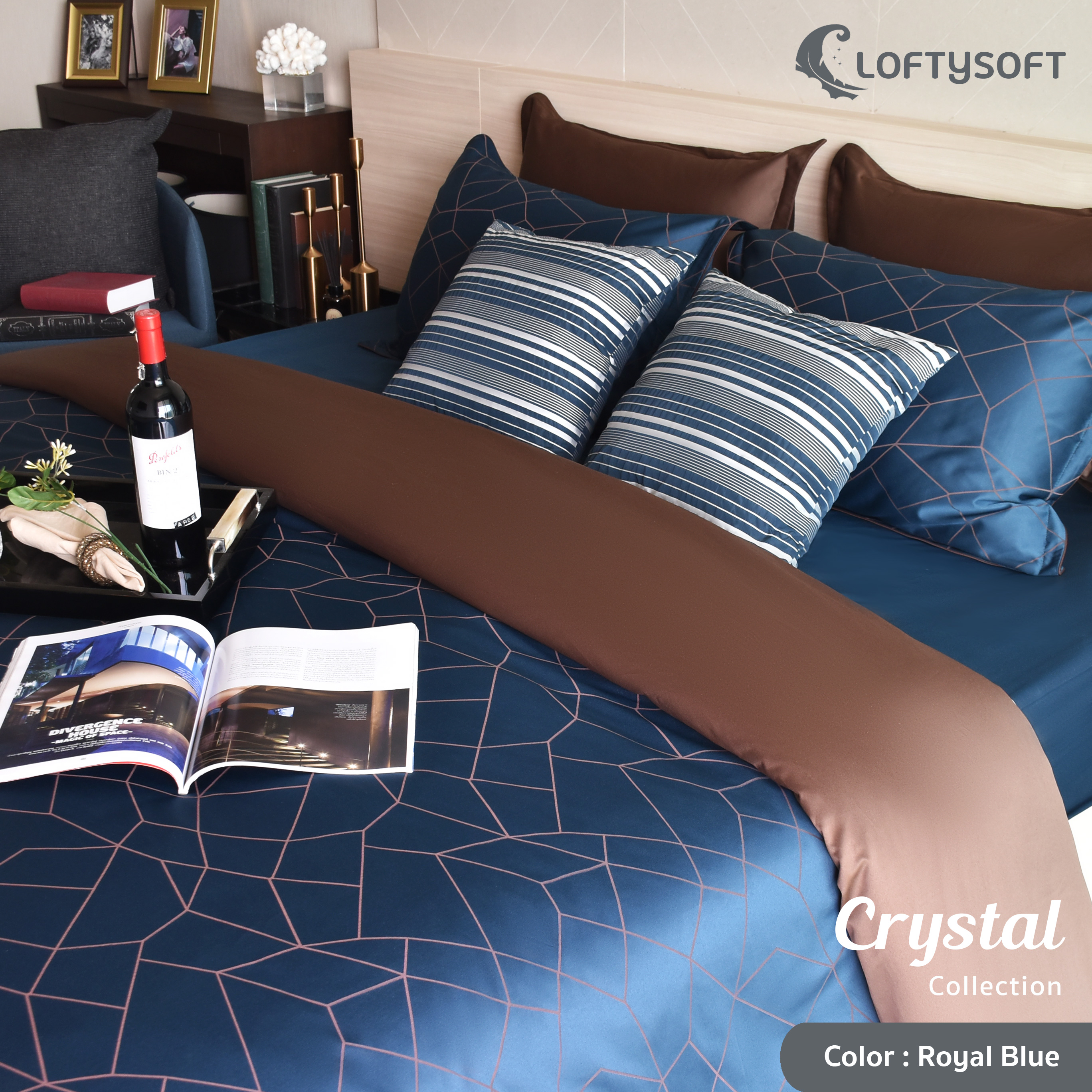 LOFTYSOFT Blanket, Comforter, Duvet Cover 6ft King, 5ft Queen, 3.5ft Single, Cotton Silk 550TC Crystal Collection - Royal Blue ราคา 2,500 บาท*ส่งฟรี