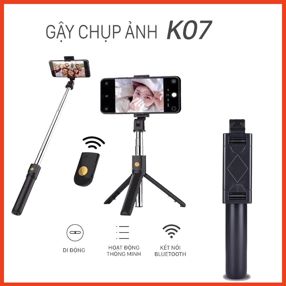 Gậy Chụp Ảnh 3 Chân K07 - Tripod Chụp Hình Từ Xa - Gậy Chụp Hình Đa Năng Bluetooth , Giá Đỡ Điện Thoại Xem Phim, Live stream Có Remote Điều Khiển