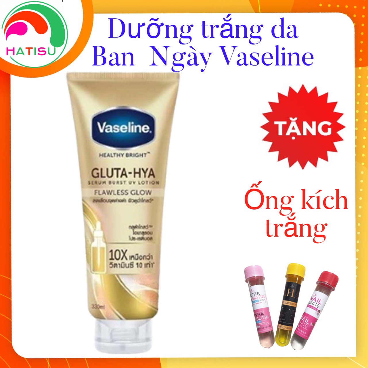 Kem dưỡng trắng da ban ngày vaseline x10 tặng serum kích trắng
