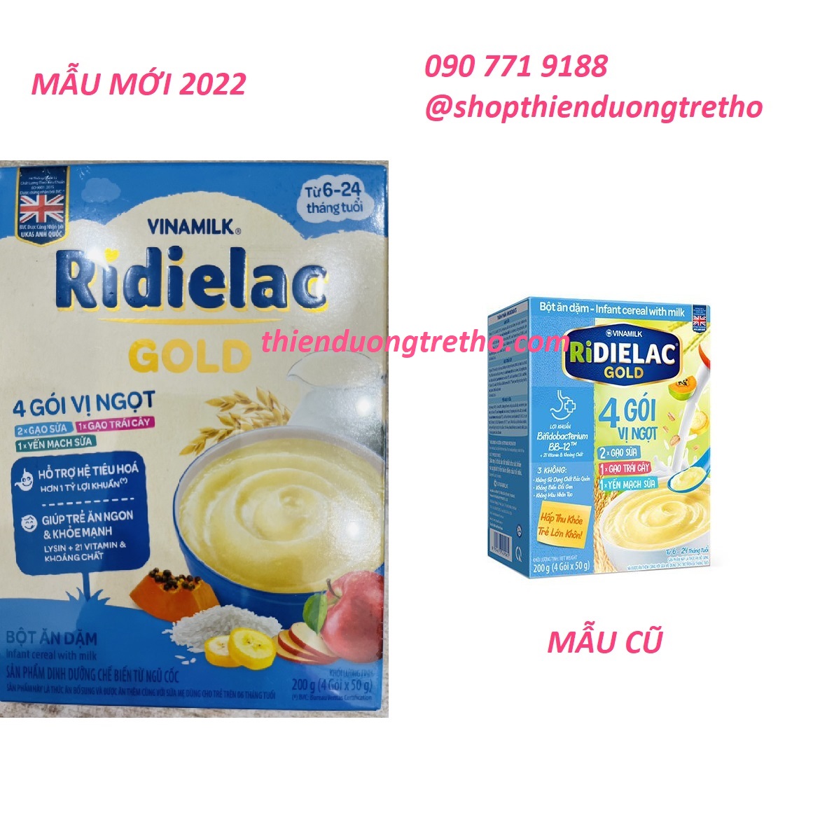 Bột ăn dặm ridielac gold 4 gói 3 vị ngọt - hộp 4 gói x 50g