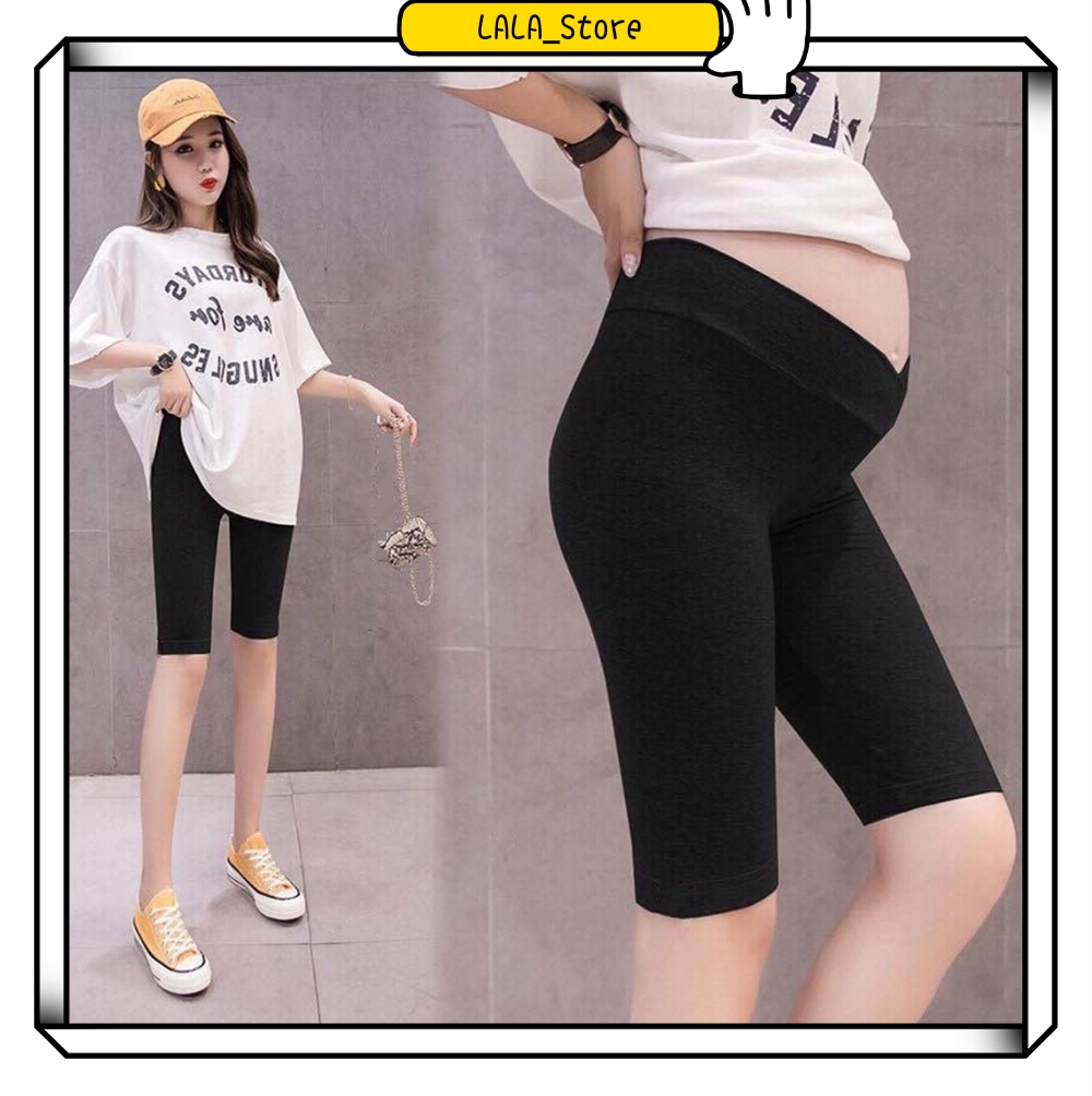 Quần bầu cạp chéo lửng chất liệu cotton co giãn thoải mái, an toàn tiện lợi cho mẹ bầu