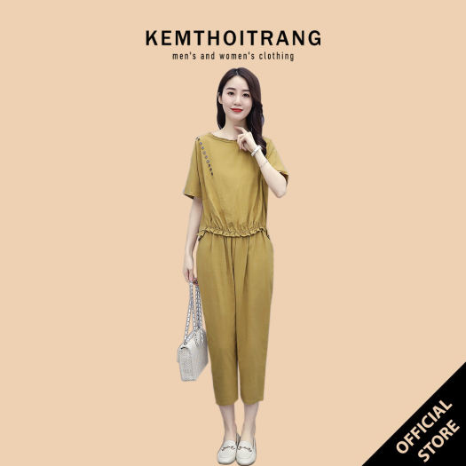 Bộ lửng vải đũi mềm mặc nhà, thời trang phong cách hàn quốc