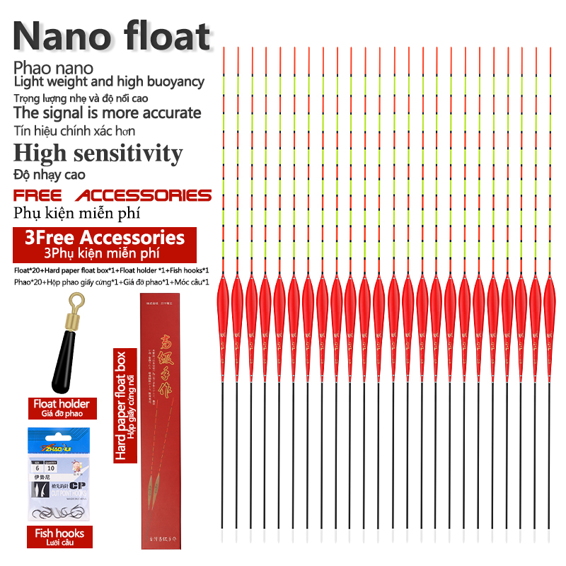 20 cái phao nano + 1 móc túi + 1 phao dọc ghế phao đuôi cứng dụng cụ câu cá nước nông phụ kiện dụng cụ