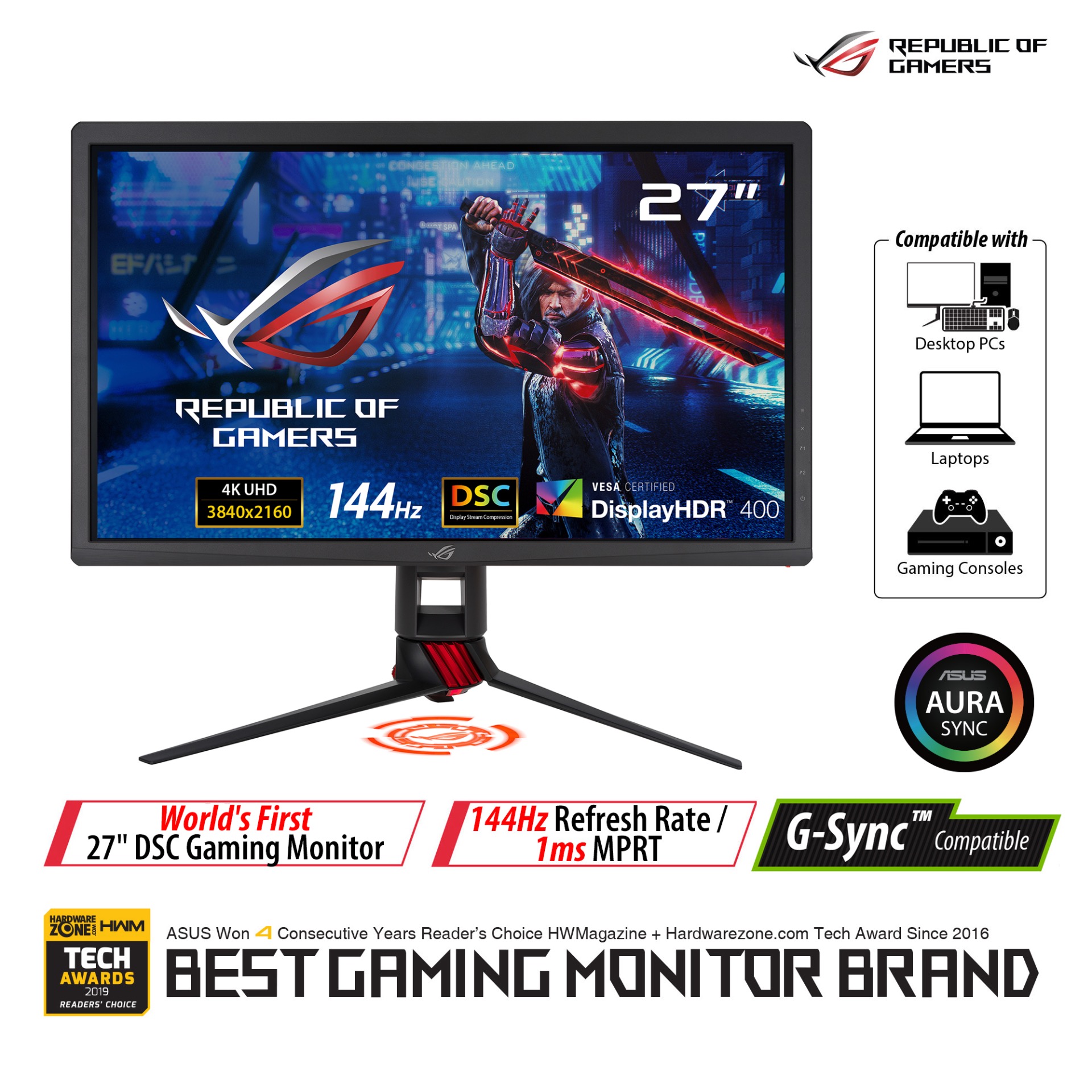 ASUS ROG Strix 27” 1440P EVA EDITION HDR Gaming Monitor (XG27AQM-G) - QHD  (2560 x 1440), Fast IPS, 270Hz, 0.5ms, Extreme Low Motion Blur Sync, G-SYNC