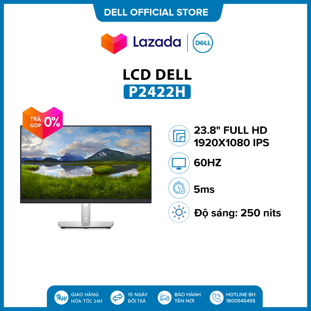 Màn hinh máy tính Dell P2422H FHD 23.8 inches 60Hz 5msTrả Góp 0 Giao Hàng Miễn Phí