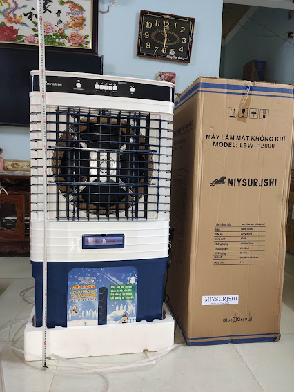 Quạt điều hòa hơi nước Miysurjshi LBW-12000 , Dung tích 90L, 150W, 12000 m3/h, made in thailand, dây đồng chịu nhiệt, có 2 khay đá khô.