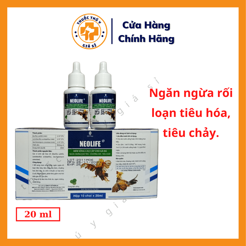 "Hoàn tiền đến 10%" UV Neolife 20ml - Men Sống Cao Cấp Cho Gà Đá, Ngăn Ngừa Rối Loạn Tiêu Hóa, Tiêu Chảy - Thú Y Giá Sỉ