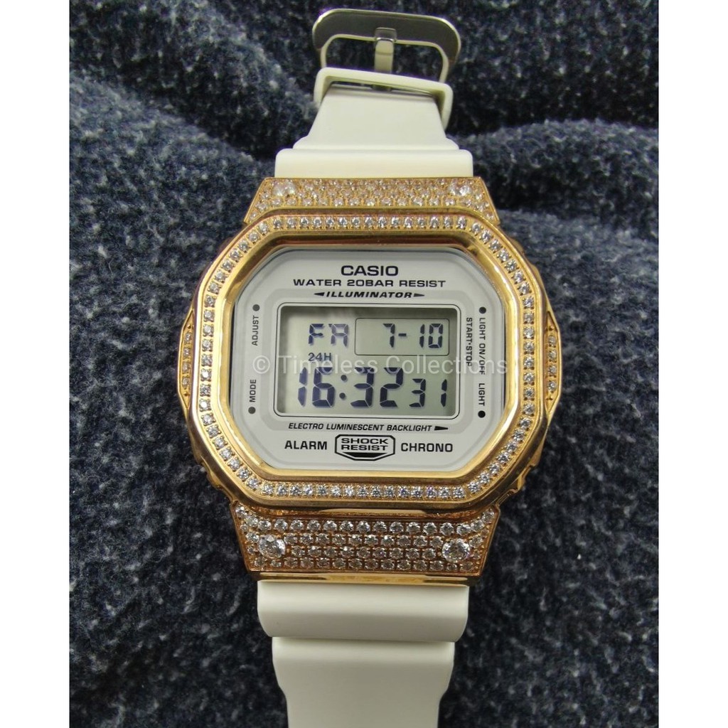 White g shock watch with sales rose gold face