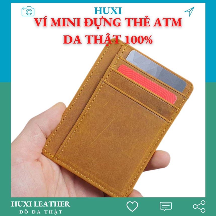 Ví mini đựng thẻ atm nam nữ, cardholder da thật cao cấp đựng tiền, cmnd, gplx mới dáng đứng nhỏ gọn, tiện dụng - huxi leather