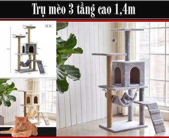 Nhà cây cho mèo lớn cao 1,4m - Trụ mèo leo trèo 4 tầng - Cat tree dụng cụ cào móng
