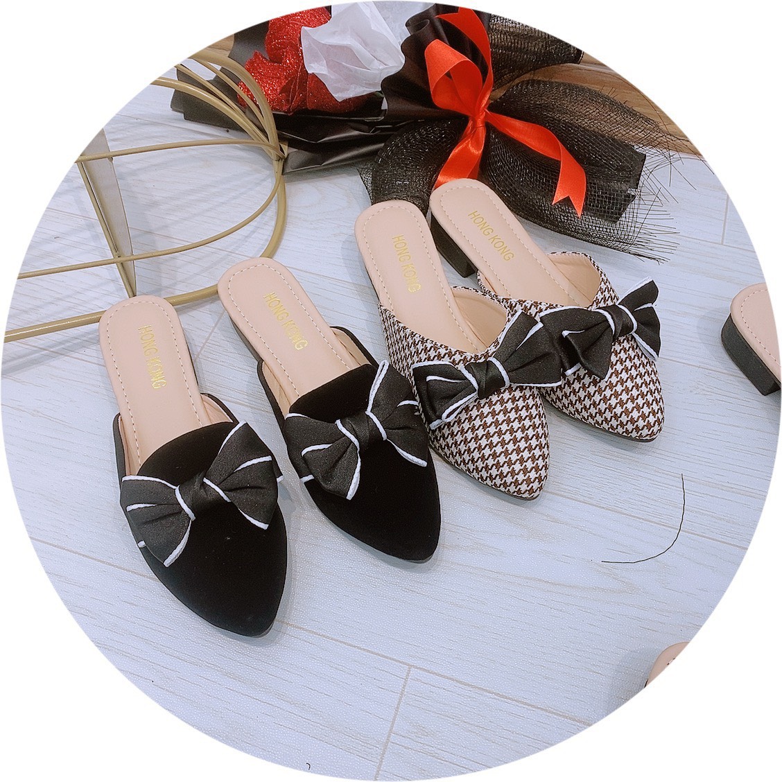 Giầy sục hở gót nữ khóa nơ hot trend