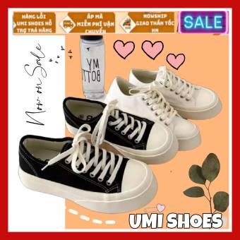 Giày thể thao nữ Ulzzang mã BAZIK UMI SHOES vải canvas cao 4cm basic đế bằng bánh mì vải mềm màu đen trắng năng động trẻ trung hot trend đẹp đơn giản kiểu mới xinh buộc dây đi học đi chơi thời trang Hàn quốc