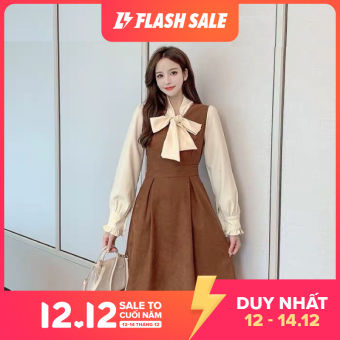 Đầm dự tiệc - Váy dáng xoè phối tay chất dạ nhung có khoá sau