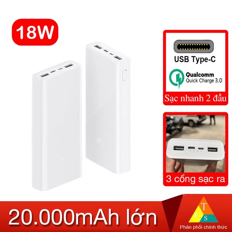 Pin dự phòng sạc nhanh 20000mah gen3 xiaomi 18w