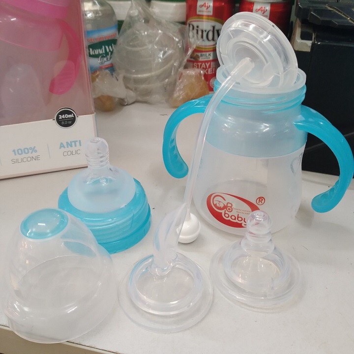 Bình sữa silicon Gb Baby150ml / Bình sữa silicon 2 chức năng  /bình cổ rộng có tay cầm