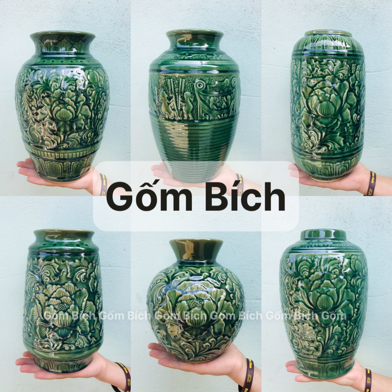 Bình hoa lọ hoa phù dung vân nổi - gốm sứ bát tràng - decor trang trí nội thất