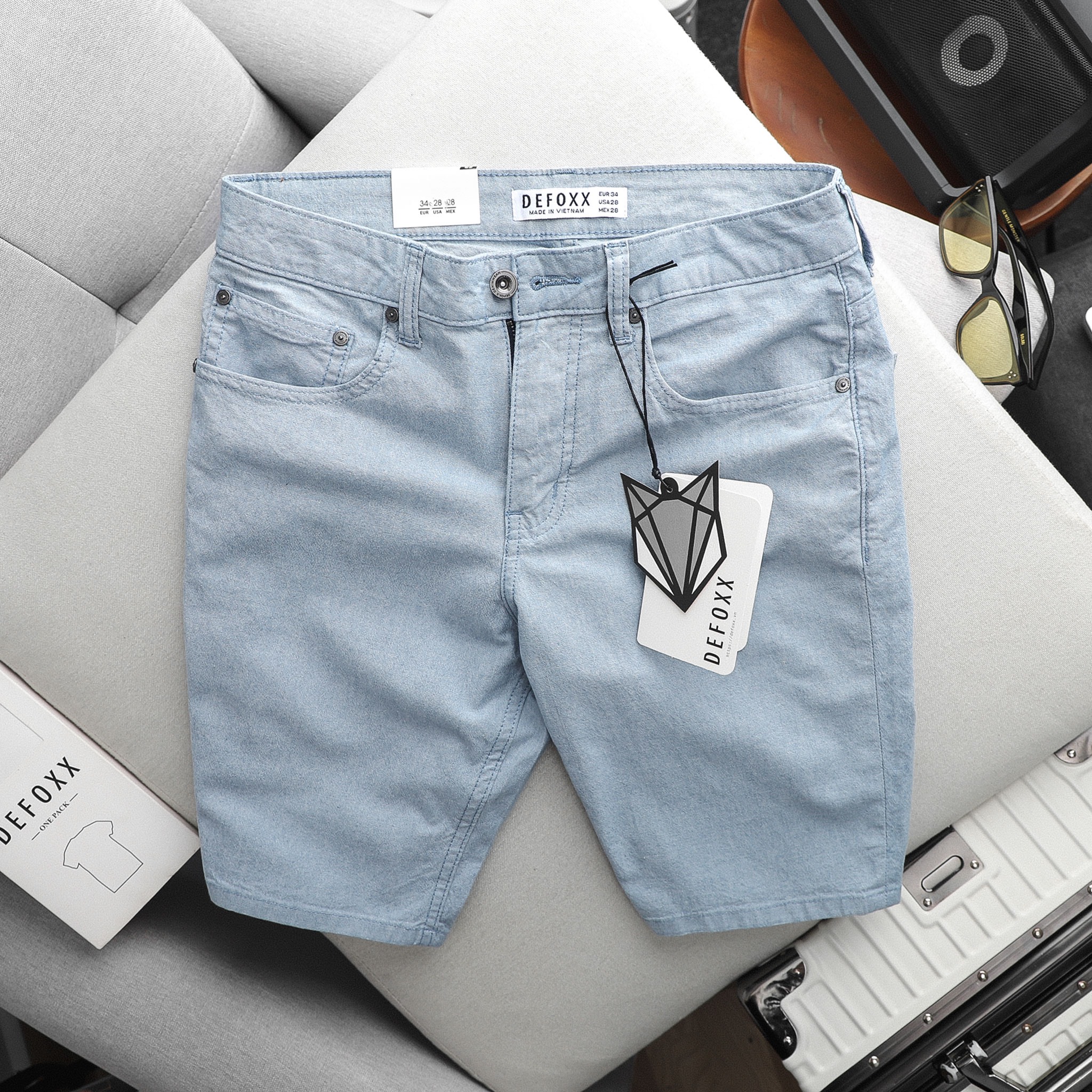 Quần short nam defoxx vải linen may kiểu denim form slim fit - chất xịn đẹp | la store menswear