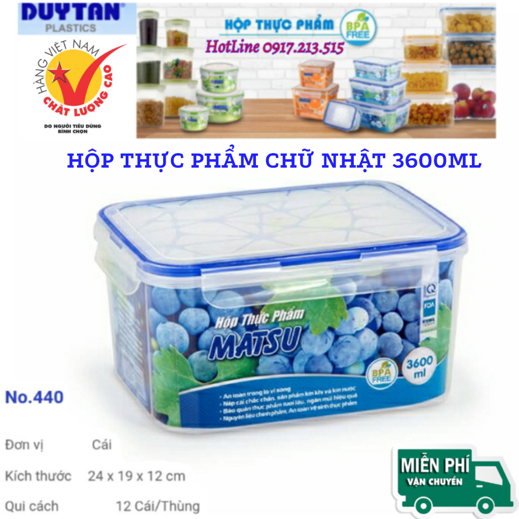 Hộp đựng thực phẩm chữ nhật matsu 3600ml duy tân