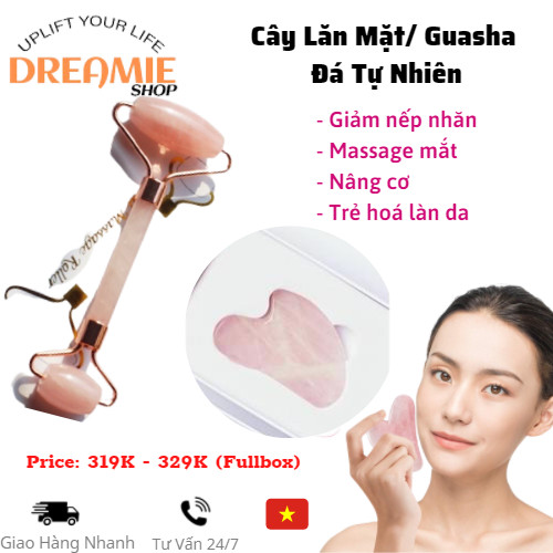 Thanh lăn mặt đá, Guasha đá tự nhiên , cây lăn mặt nâng cơ massage mặt (có hộp)