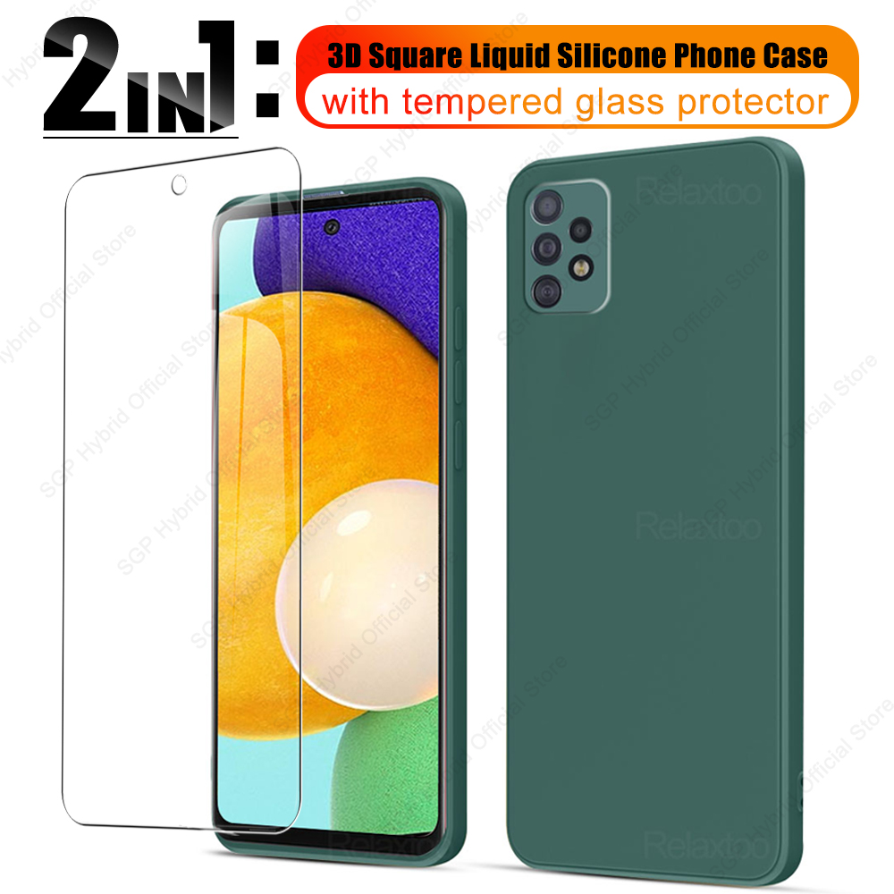 Kính Cường Lực 2 Trong 1 Dành Cho Samsung Galaxy A12 M12 A M 12 A52 M52 5G A52s 5G S22 Ultra S 22 Plus 5G S22 + Bảo Vệ Màn Hình Che Phủ Toàn Diện + Ốp Bảo Vệ Ống Kính Máy Ảnh ốp Điện Thoại Silicon Lỏng TPU Mềm A52s 5G 52S A5 2 S 2 S S22plus S22ultra 5G