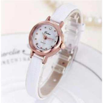 Đồng hồ nữ Yuhao dây da mặt kính khối 3D xinh xắn (trắng)