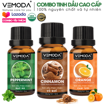 Combo 3 chai tinh dầu nguyên chất: tinh dầu Cam tươi (10ml) + tinh dầu Vỏ quế (10ml) + tinh dầu Bạc hà (10ml)
