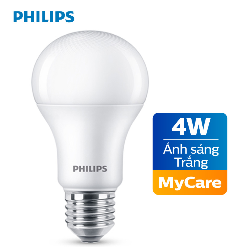Bộ 4 bóng đèn led philips mycare 4w 6500k e27 a60 - ánh sáng trắng