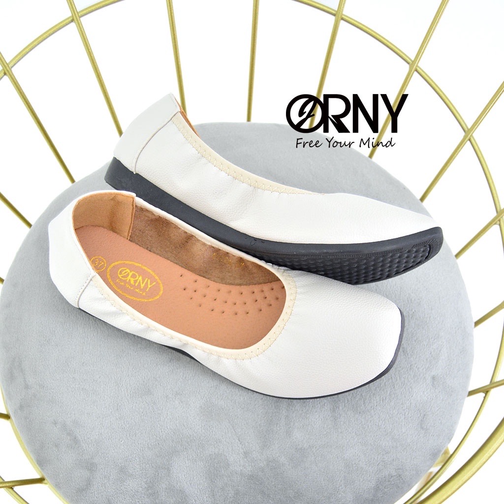 ภาพประกอบคำอธิบาย [No.OY668] ORNY(ออร์นี่) รองเท้าคัชชูแบบกุ๊นขอบ งอได้ รองเท้าบัลเล่ต์ พื้นยาง มีถึงไซส์ 42