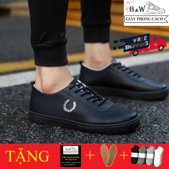 Giày Sneaker Nam  SN101. Xưởng Giày Nam Phong Cách.  Giày Da Nam, giày buộc dây cổ thấp, màu đen chất liệu cao