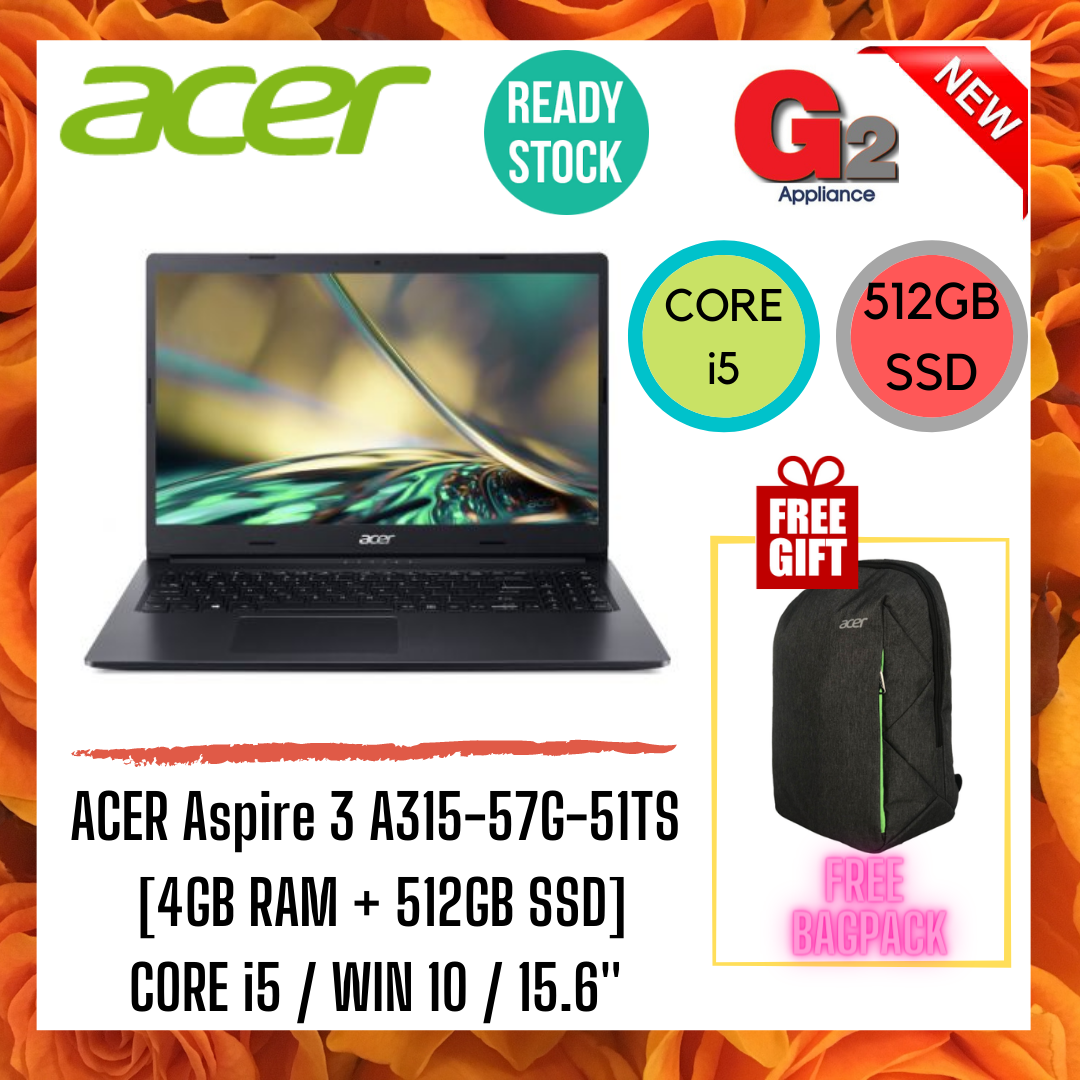 Acer Aspire 3 A315-57G-51TS 15.6" FHD Laptop Charcoal Black ( I5-1035G1, 8GB, 512GB SSD, MX330 2GB, W11, HS )