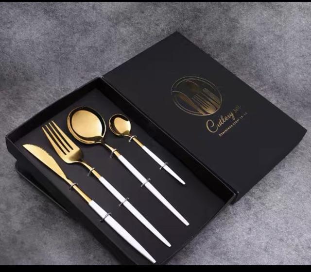 Set 4 món dao, dĩa, thìa – inox mạ vàng cao cấp Set Dao Nĩa Cao Cấp giá siêu tốt