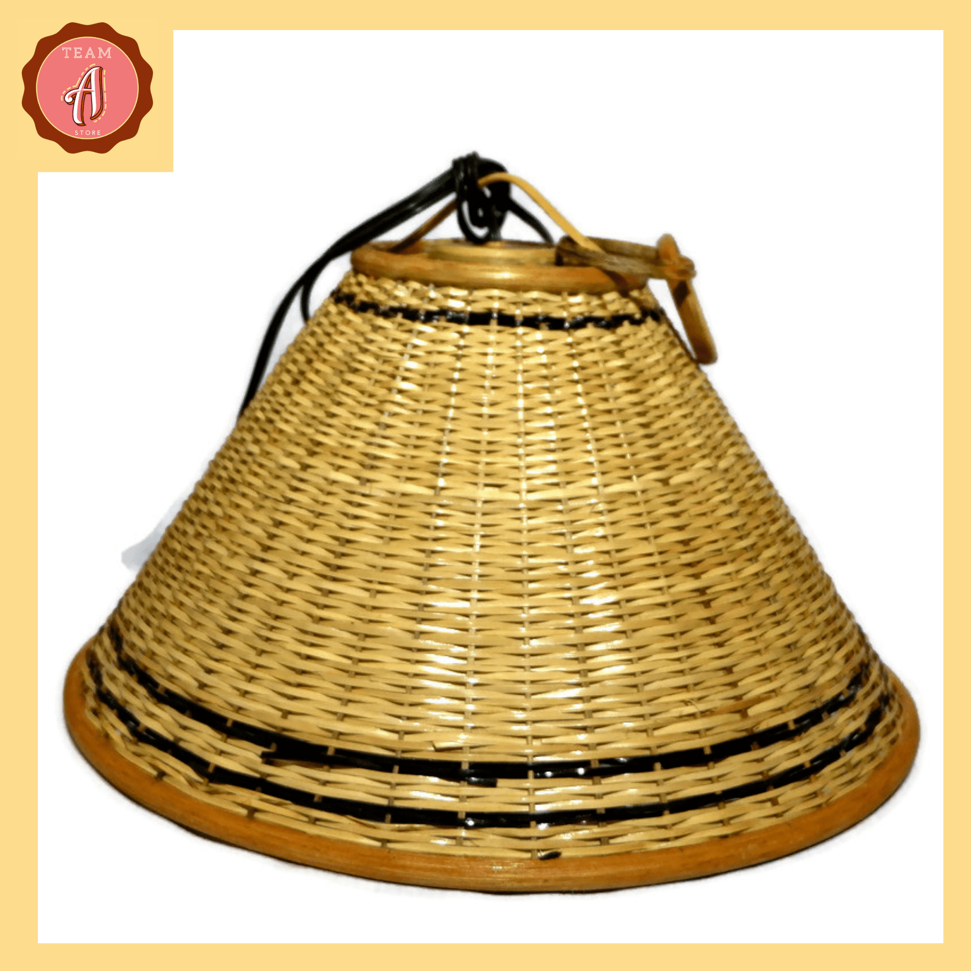 Native Rattan Lampshade Medium Hanging Ceiling Lights Cone Shape 14 inches diameter with Lightbulb Holder