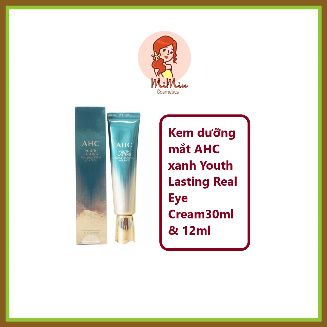 Kem mắt AHC Youth Lasting Real Eye Cream For Face xanh