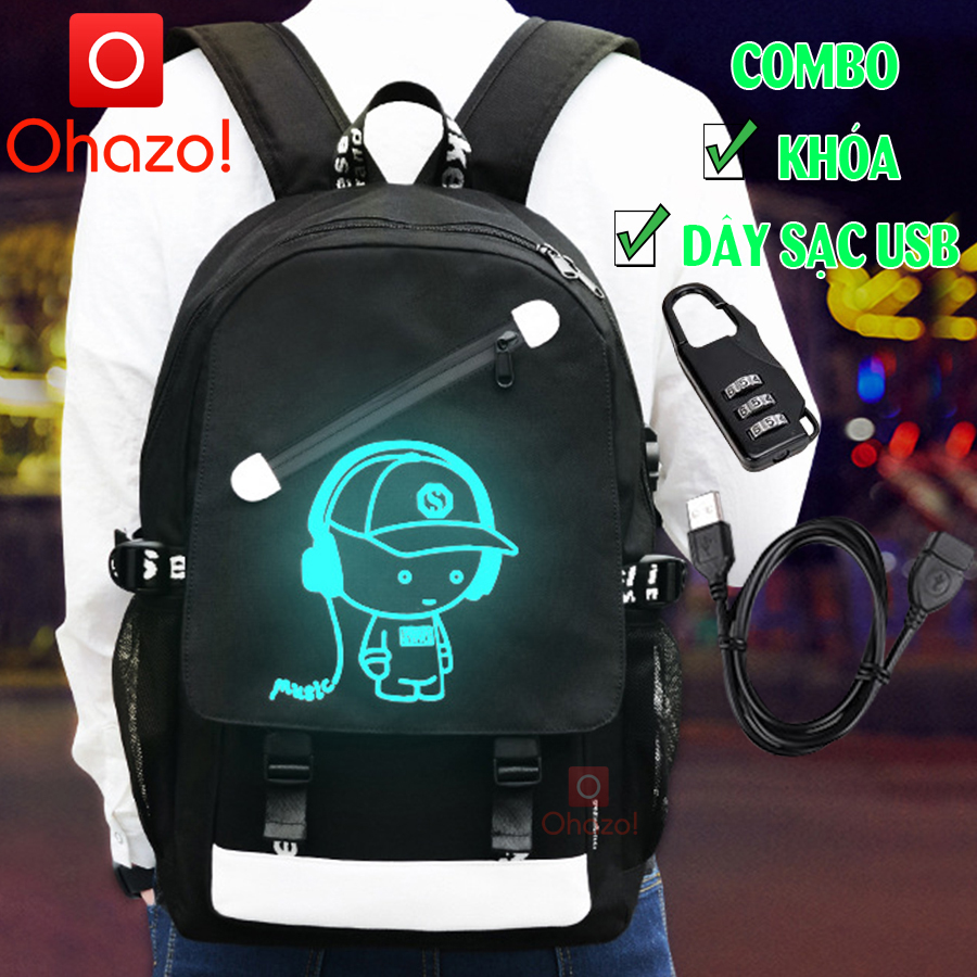 Balo đi học nam nữ phát sáng dạ quang Ohazo! cao cấp hình Boy Music cá tính phong cách + Có cổng sạc USB tiện lợi sạc điện thoại - Chất liệu bền xịn - Tặng cáp sạc USB - Phong cách HOT nhất năm nay