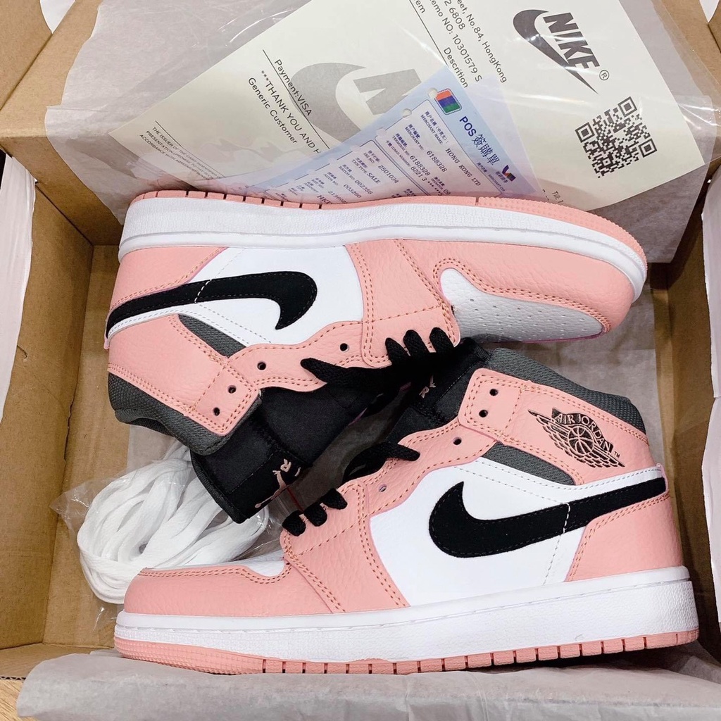 Giày Sneaker Jordan hồng nữ cổ cao bản đẹp tiêu chuẩn, Giày jordan 1 nữ màu hồng nhạt cực xinh dễ phối đồ, giày thể thao jd hồng chất 2022