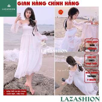 Đầm trễ vai công chúa bo chun ngực, váy hở vai dài tay màu trắng, đầm nữ xòe, LAZASHION, đầm maxi voan 2 lớp, đầm trắng hàn quốc, Đầm nữ dự tiệc,đầm maxi đi biển,đầm voan vintage,đầm nữ dễ thương,váy babydoll