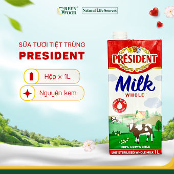 Sữa President Whole Milk Nguyên Kem Tiệt Trùng 1L