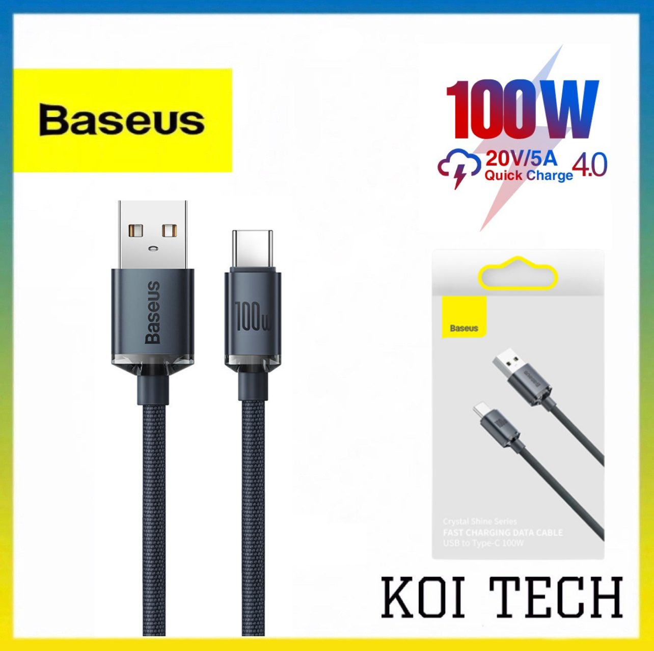 Cáp sạc nhanh type c - Dây sạc nhanh Baseus crystal shine USB to Type C 100w 6A cáp vải sợi nylon siêu bền cho Oppo Samsung huawei Xiaomi Vsmart ipad .... KOI TECH