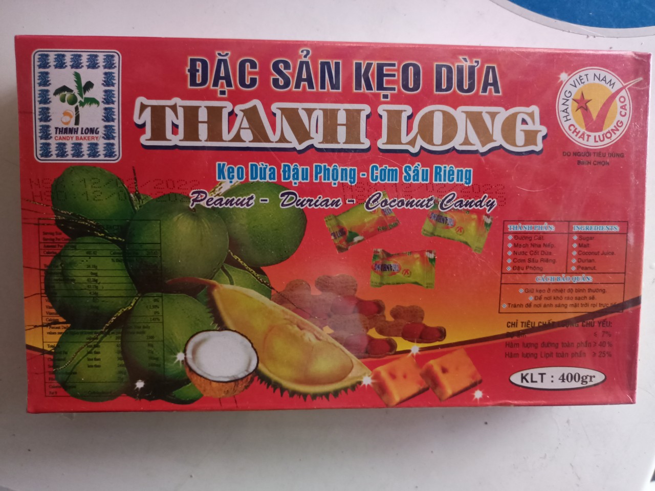 Kẹo dừa đậu phộng sầu riêng bến tre 400gr