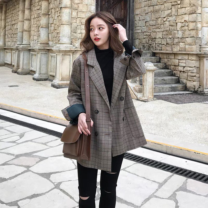 ÁO VEST NỮ HÀN QUỐC FORM RỘNG ÁO KHOÁC Blazer CARO CÀI NÚT THẬT
