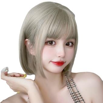 Tóc giả nữ Hàn Quốc nguyên đầu cao cấp làm bằng tơ mềm mượt như tóc thật (màu xám khói ) + tặng kèm lưới