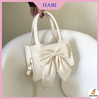 Túi xách đeo vai hình vuông cỡ nhỏ đính nơ thời trang cho nữ, Túi giỏ xách nữ đi tiệc cầm tay nơ trắng tiểu thư M180