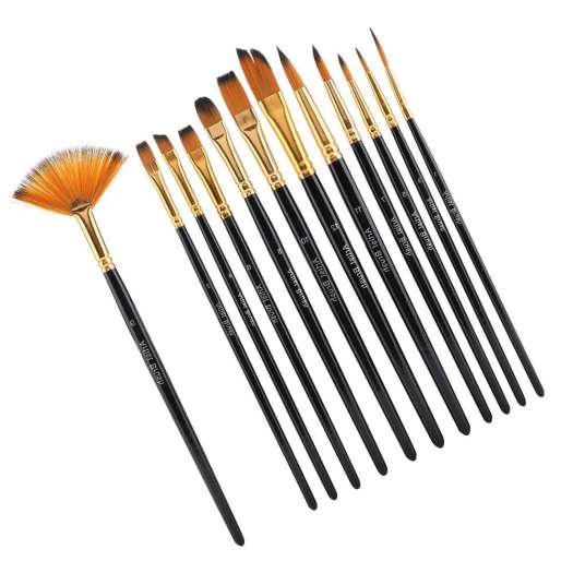 Bộ 12 Cây Cọ Vẽ Màu Nước Brush Kit, Sơn Dầu - Tóc Nylon Tổng Hợp Chất Lượng Cao, Cảm Giác Vẽ Mượt Mà