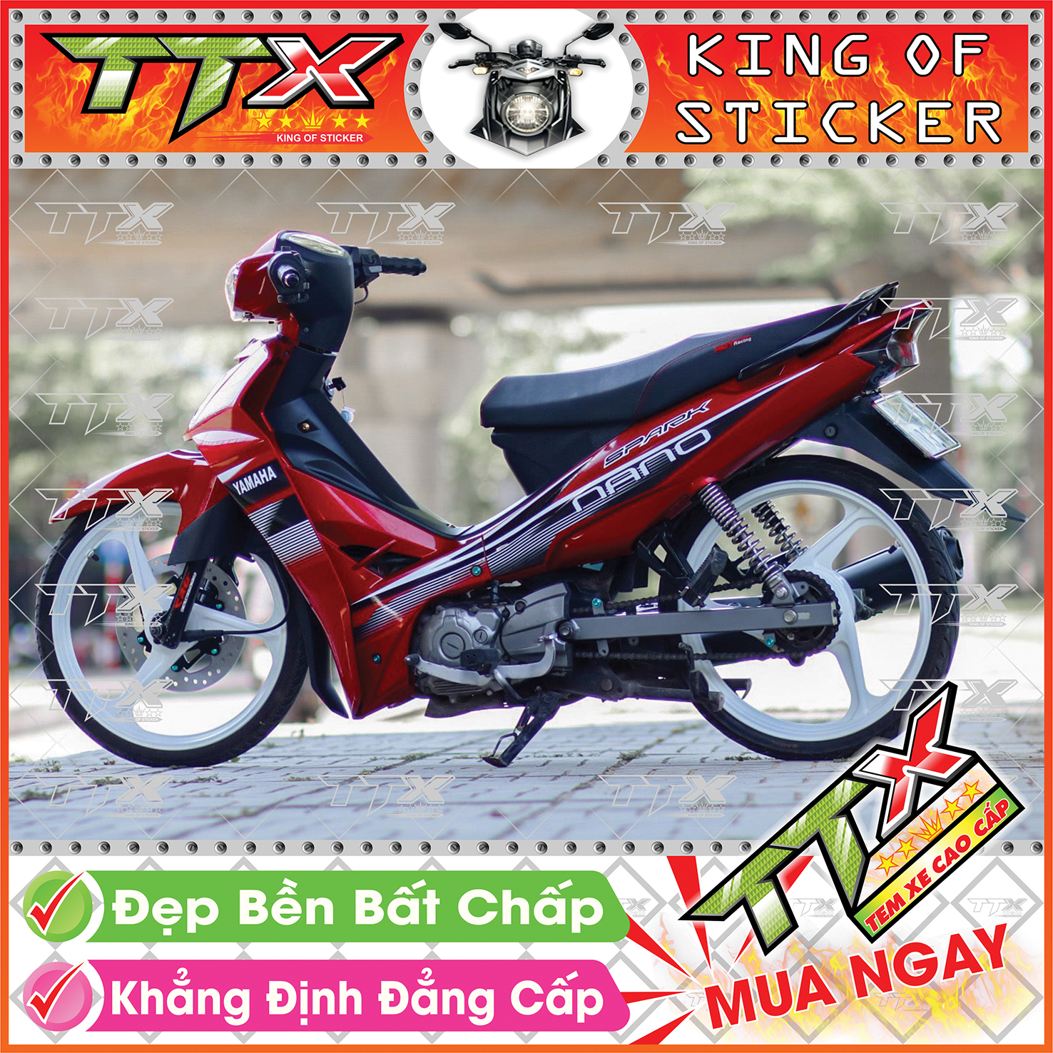 Tem xe sirius đỏ spark nano - tem sirius spark nano đỏ siêu đẹp - mẫu team sirius đỏ