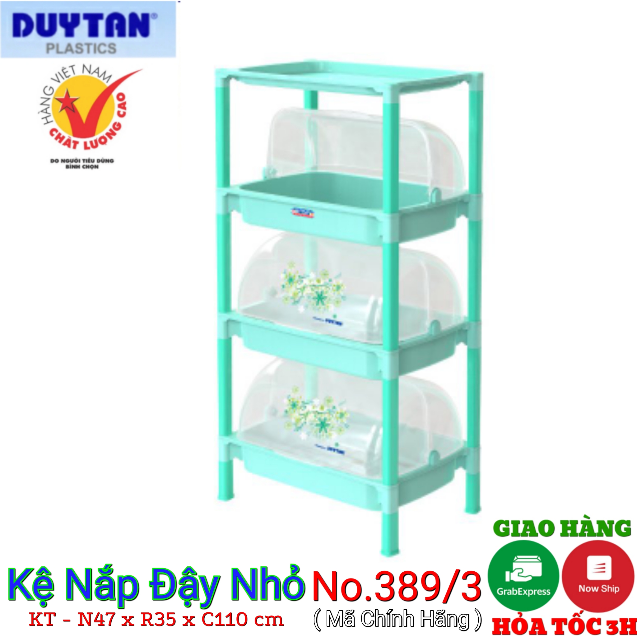 Kệ chén nhựa duy tân 3 ngăn-4 tầng- có nắp đậy - kt 47 x 35.5 x110 cm