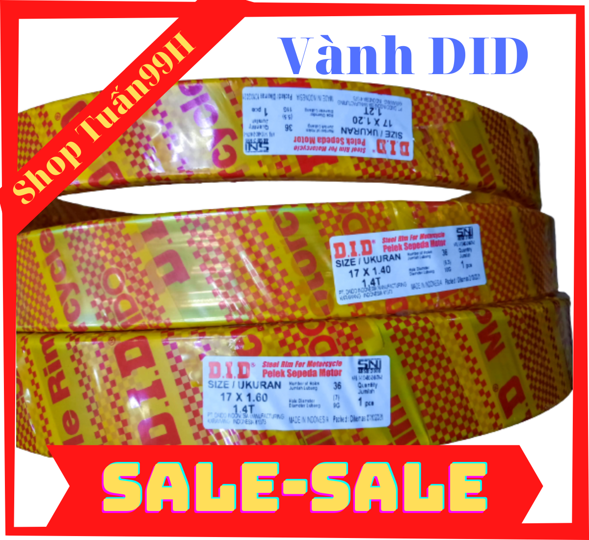 Niềng thép xi inoc chính hãng did 1.2-1.4-1.6 x 17 dành cho các loại xe máy
