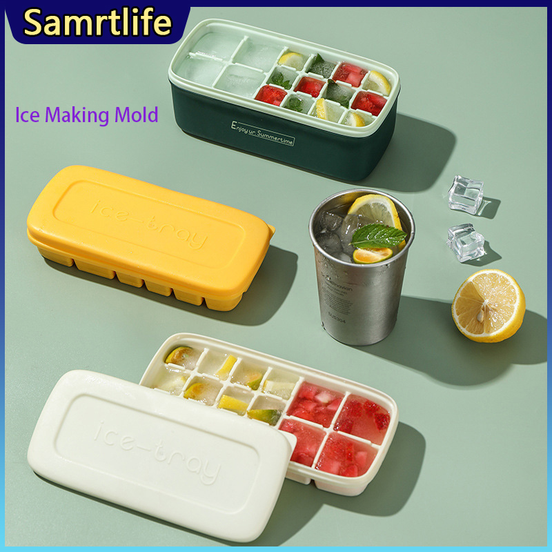 Gambar Smartlife Ice Tray Ice Making Mold Silicone Soft Bottom With Cover Household Ice Summer Homemade Ice Mold Frozen Ice Artifact 16 Grids Ice Hockey Box